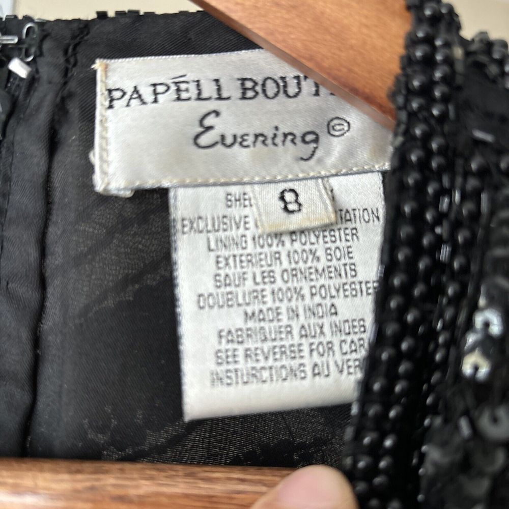 Vintage Papell Boutique Evening 100% Silk Beaded Midi Dress Formal Size 8 Black - Picture 6 of 7